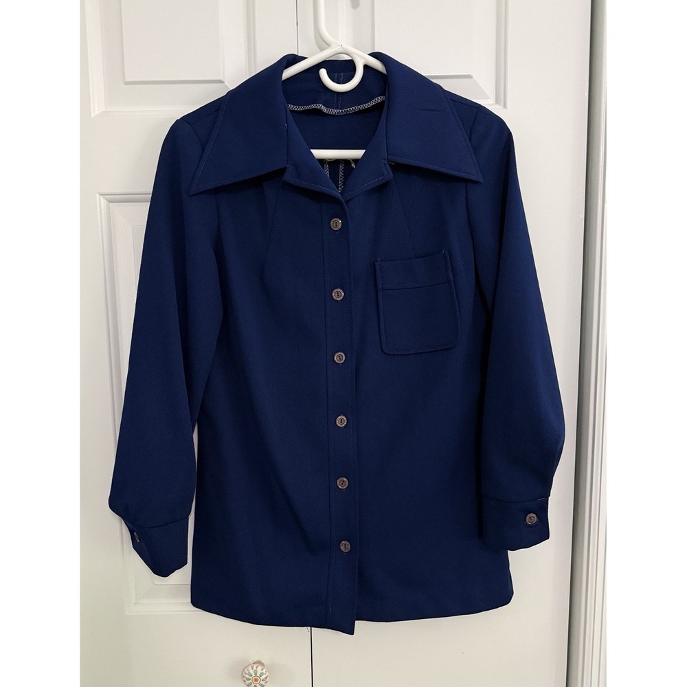 Vintage 1970s Womens Jacket /Top Blazer Navy Blue‎ Handmade Size Medium